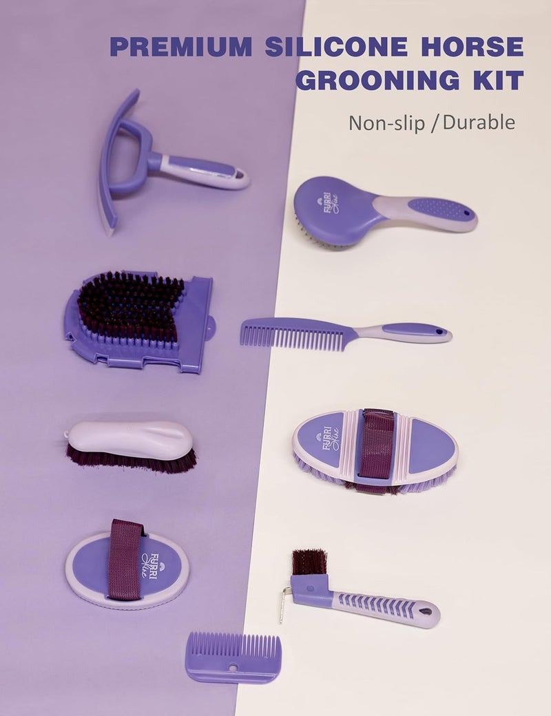 Furrishine 11PCS Horse Grooming Kit Curry Comb Sweat Scraper Horse Bathing Supplies Grooming Tools with Storage Bag Sugar Taro - Image 3